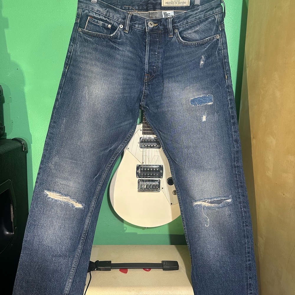 H&M selvedge denim Relaxed Fit Jeans with Distressed Details